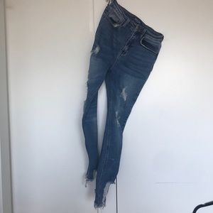 WAX Distressed High Rise Skinny Jeans CROPPED ANKLE - medium fade wash